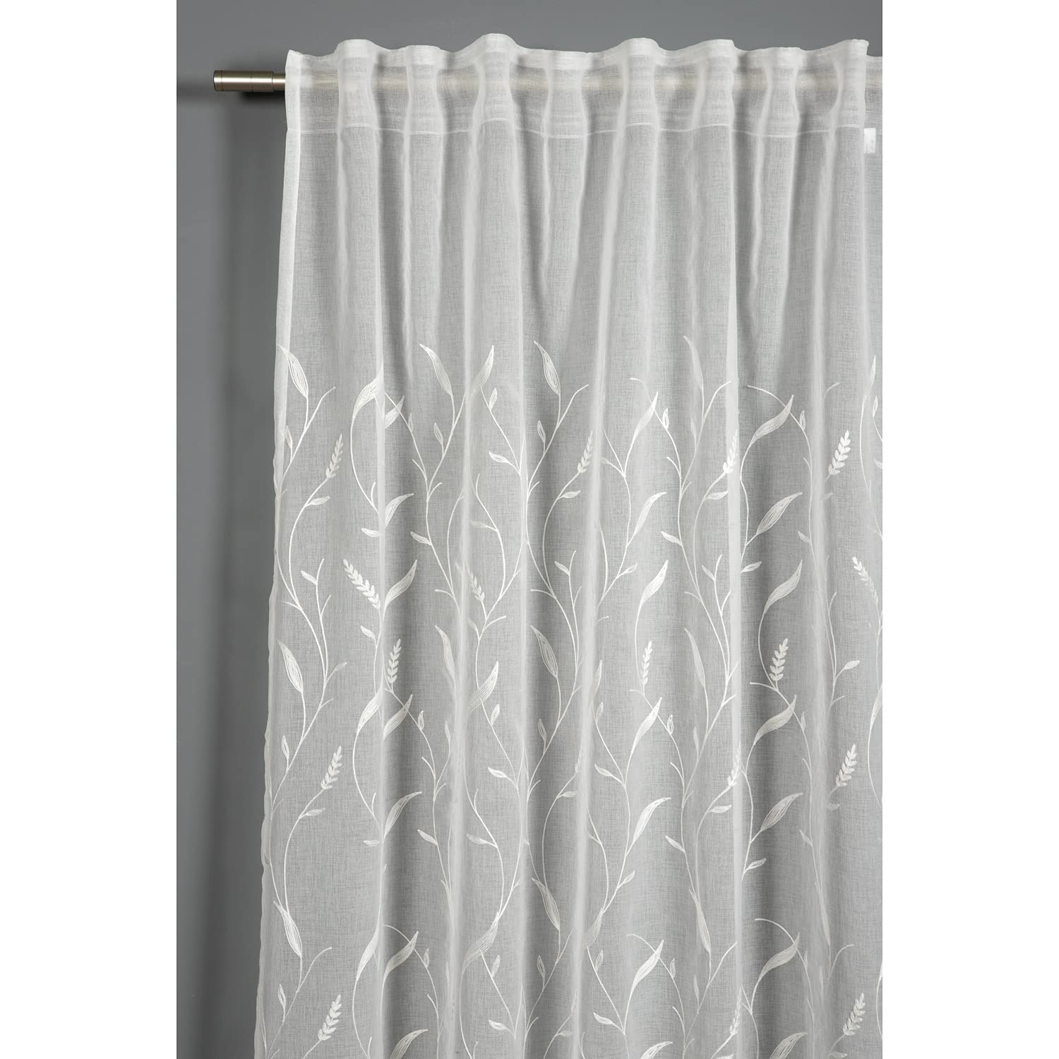 Gardinia Translucent Translucent Dolly Voile Curtain with Hidden Tabs and Tape Translucent Curtain with Vine Embroidery, Natural, 140 x 245 cm