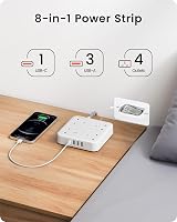LENCENT 8-in-1 Extension Lead 4 Outlets USB-C 3 USB 1.8m Braided Cord view 2