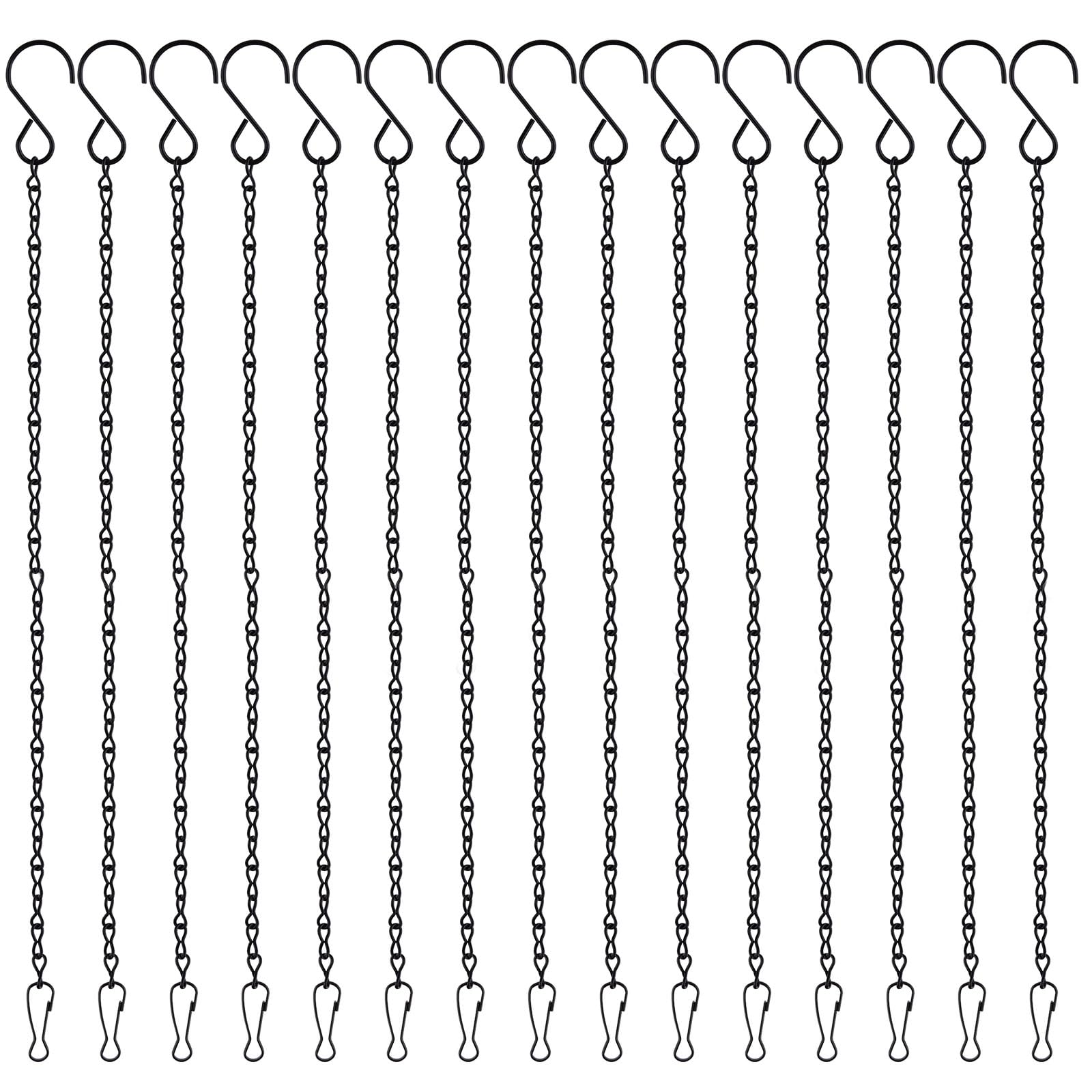 PLULON 15 Pack 10 Inch Hanging Basket Hooks Black Hanging Chains Garden Plant Hanger Chain Clips Outdoor for Flower Baskets, Bird Feeders, Wind Chimes, Lanterns, Ornaments