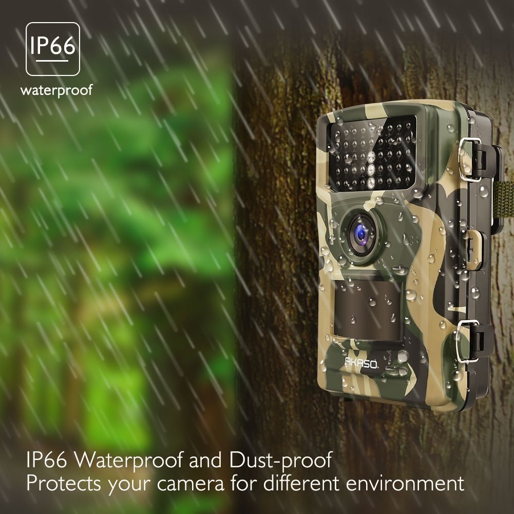 AKASO 14MP Trail Camera Night Vision 1080P Hunting Camera IP66 Waterproof Game Camera 120 Degree Wide Angle with 2.4 Inch LCD- Loop Recording