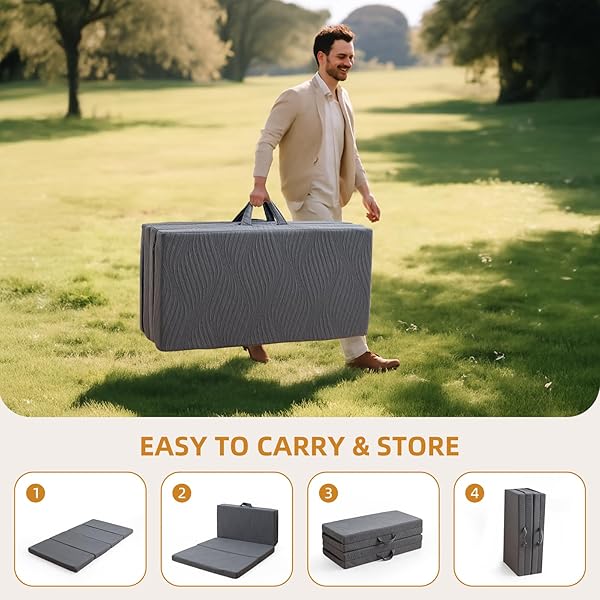 GEMBED FOLDABLE MEMORY FOAM MATTRESS – 3 INCH TWIN WATERPROOF COLLAPSIBLE MATTRESS WITH WASHABLE COVER, PORTABLE GUEST BED PAD, SLEEPING MAT FOR TRAVEL RV CAMPING YOGA, NON-SLIP BOTTOM,75″X38″X3″