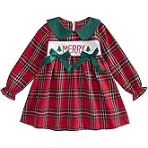 Pipikiddy Toddler Baby Girls Christmas Outfit Plaid Dress Christmas Dress Santa Merry Embroidered Fall Winter Holiday Dresses