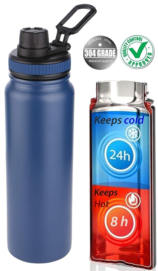 DOCOSS Double Wall Vacuum Insulated Stainless Steel Sports Water Bottle (800 ml, Blue)