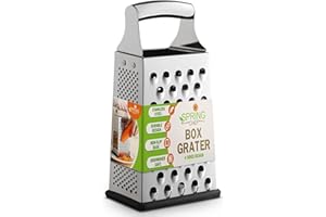 Spring Chef Professional Large Parmesan Cheese Grater, Stainless Steel Metal Box Grater with Handle, 4 Sided Handheld Kitchen