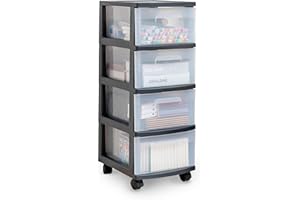 Bienvoun 4 Drawer Storage Cart Home Office Clear Plastic Drawer Storage with Wheels for Clothes Crafts Art Supplies