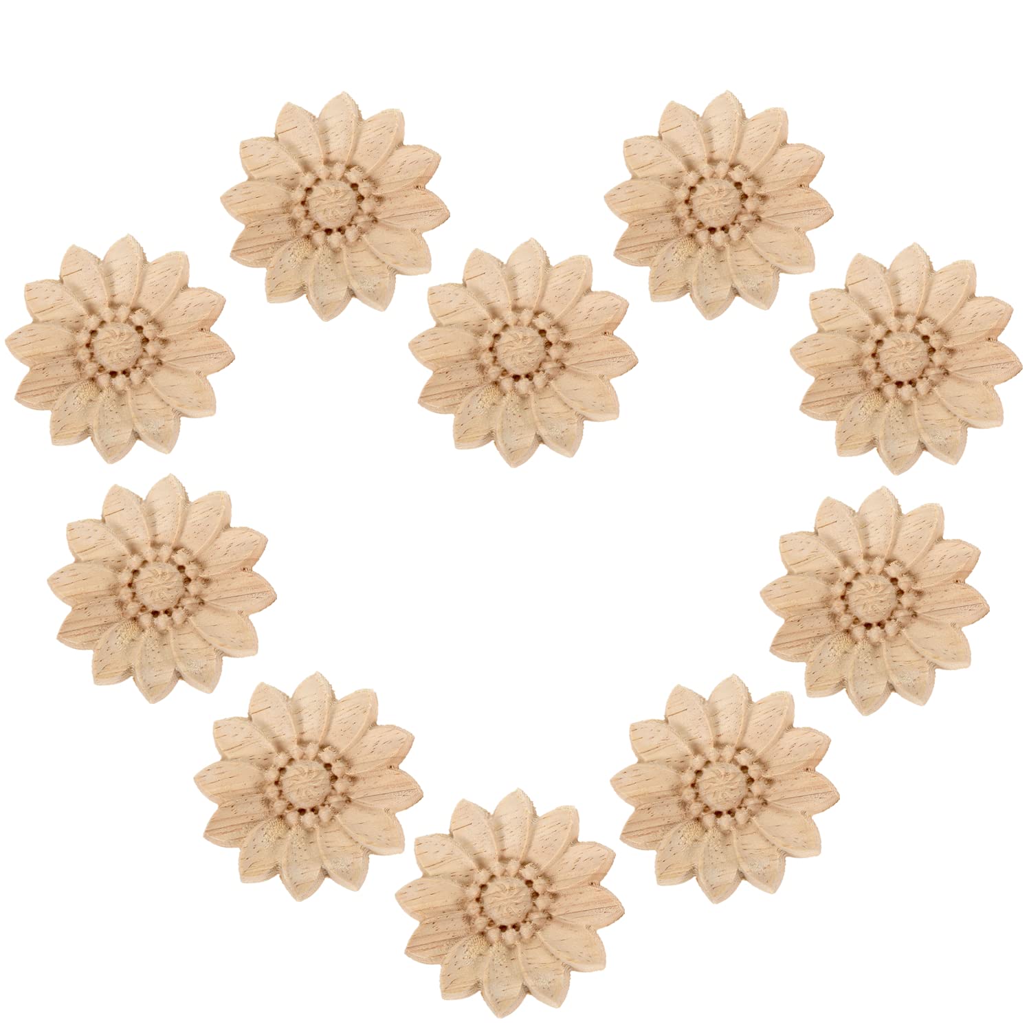 MUXSAM 10Pcs Wood Carved Applique Mouldings Onlay Decal for Door Coset Drawer Ceiling Handmade Unpainted Exquisite Clear Flower Frame Onlay Furniture Decoration 6cm