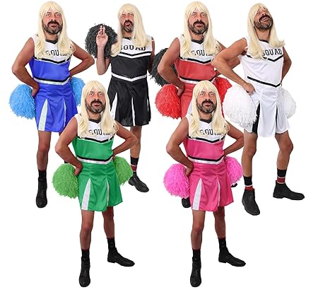 ILOVEFANCYDRESS JUNGESELLENABSCHIED+Polterabend Herren Cheerleader KOSTÜM VERKLEIDUNG MIT PERÜCKE+MIT+OHNE PUSCHEL LUSTIG Fas