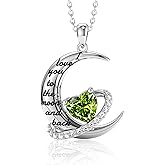 Distance Valentine's Day Gift I Love You to The Moon and Back Necklace for Women, S925 Sterling Silver Forever Love Heart Birthstone Necklace, Anniversary Birthday Jewelry Gifts for Her Wife Lover