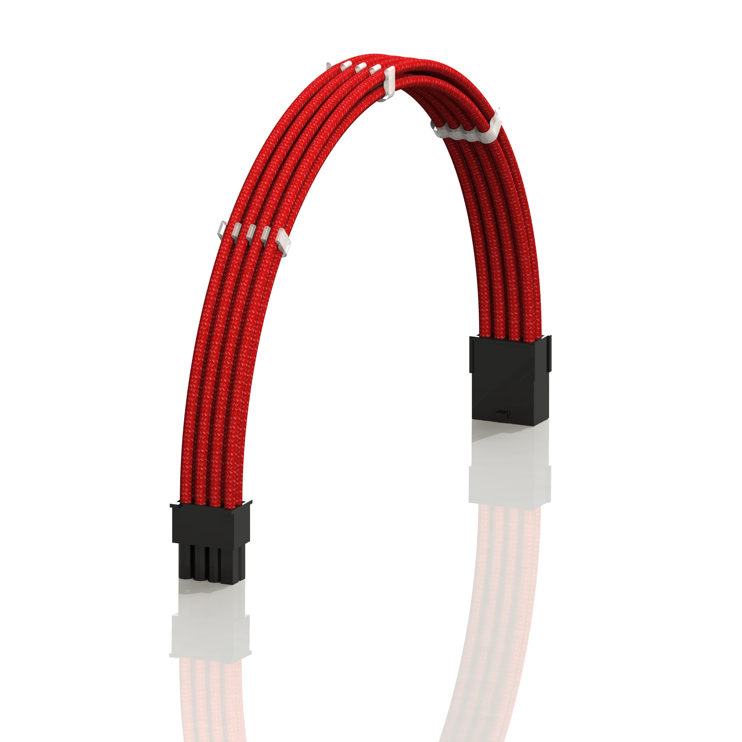 LINKUP - AVA 30cm PCI-E 8 Pin (6+2) GPU PSU Power Supply Braided Sleeved Custom Mod PC Extension Cable w/Combs | Strong & Stiff Design | Single Pack | 300mm - Red