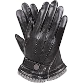 Mens Winter Cold Weather Warm Leather Driving Gloves for Men Wool/Cashmere Blend Cuff