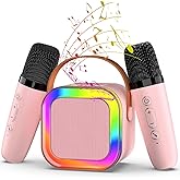 Karaoke Machine with 2 Mic, Wireless Microphones for Kids Adults Toddler with LED Party Lights, Mini Kids Microphone Christmas Birthday Gift for Girls Toys 4, 5, 6, 7, 8, 10 12+ Years Old 【Pink】