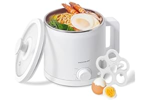MOOSUM Mini Electric Hot Pot, Fast Cooker for Ramen/Soup, Stainless Steel with Over-heating Protection, Perfect for Student & Single, 1.5L