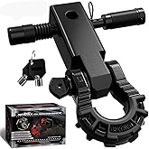 AUTMATCH Shackle Hitch Receiver 2" with 3/4" Mega D Ring Shackle and 5/8" Trailer Hitch Lock Pin, 68,000 Lbs Break Strength Heavy Duty Receiver Towing Kit for Off-Road Vehicle Recovery, Black