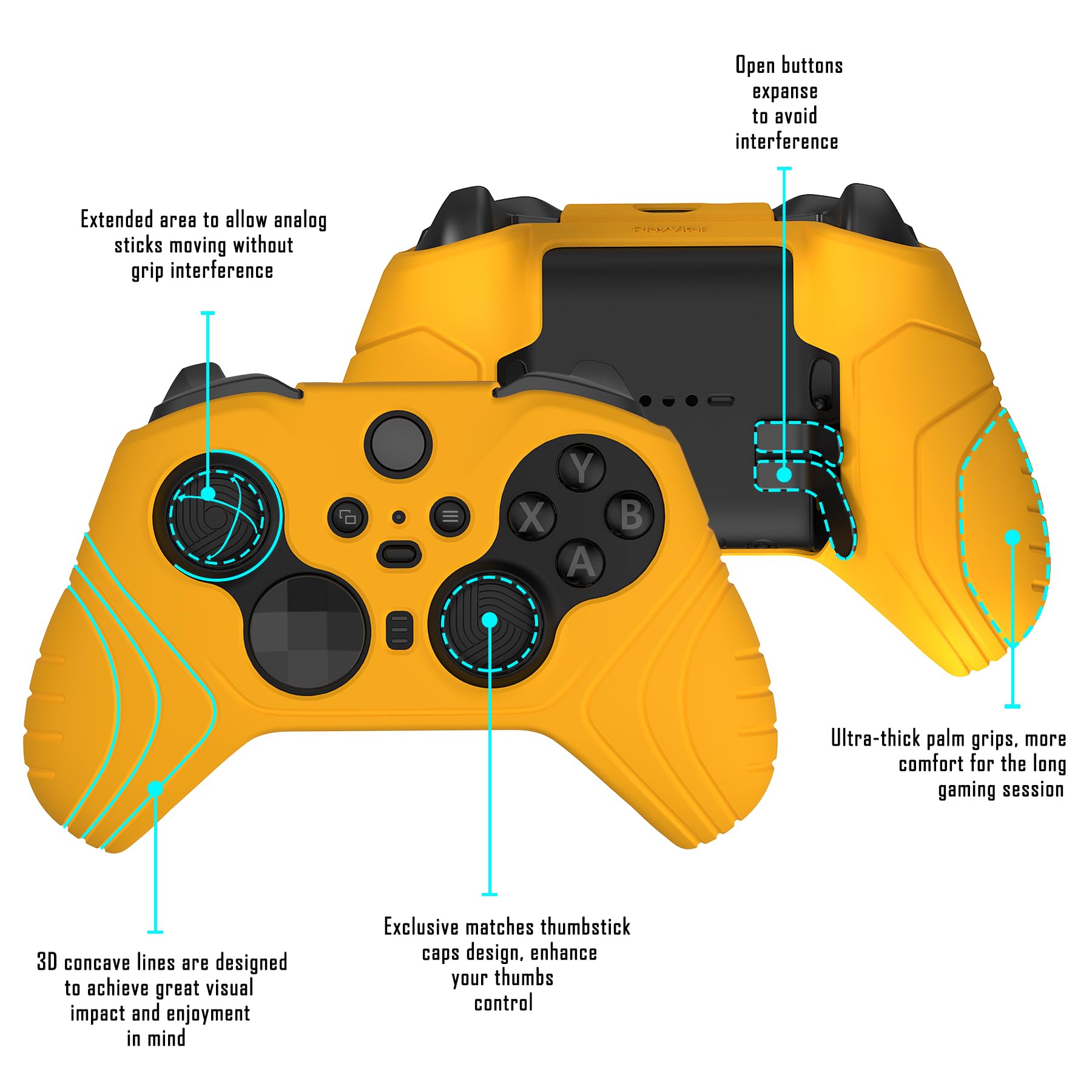 PlayVital Samurai Edition Anti Slip Silicone Case for Xbox Elite Wireless Controller Series 2 Core, Ergonomic Soft Rubber Skin Protector for Xbox Elite Series 2 with Thumb Grips - Caution Yellow