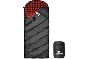 ShinHye 0 Degree Sleeping Bag for Adults - Cotton Flannel 4 Season Cold Weather Winter, XXL Big and Tall Camping Sleeping Bag with Compression Sack