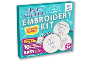CraftLab Embroidery Sewing Kit for Beginners, Kids Craft Kit Gift for Girls Boys Ages 8-12, 10 Projects, Embroidery Hoops, Fabric, Patterns, Floss, Needles, Needlepoint Cross Stitching Supplies