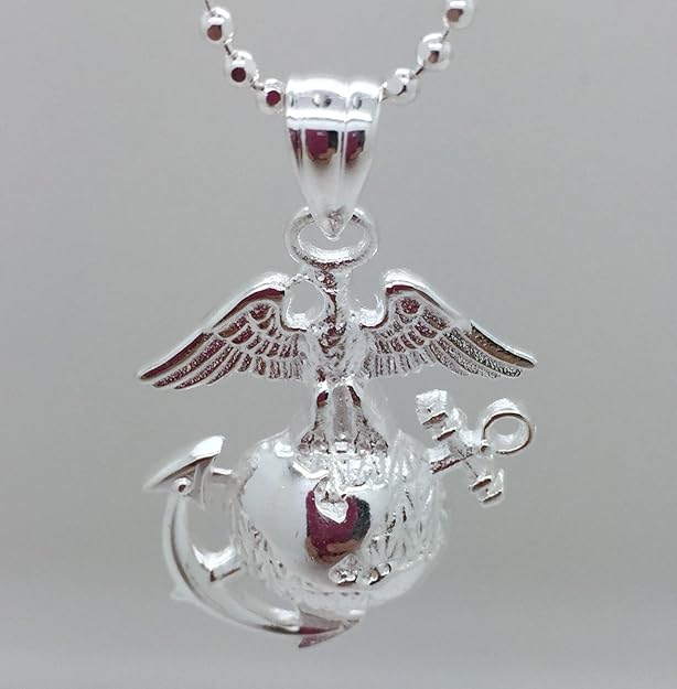 US Marine Corps .925 Sterling Silver Necklace Marines Pendant And Chain Great Gifts For Men