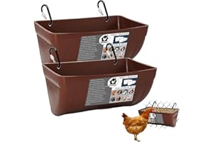 GIFANK 2 Pack Chicken Feeder Feed Trough with Clips Hanging Fence Feeders for Goat Duck Sheeple Piglets Horse Chicken Deer Goose, Pig Poultry Feed Trough Bucket Feeding Container for Livestock