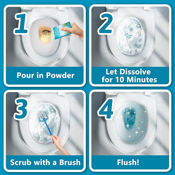 KRRIS TOILET BOWL CLEANER POWDER – SELF-ACTIVATING TOILET CLEANER FOR STUBBORN STAINS & LIMESCALE, DEEP CLEANING FOAM WITH DAYLILY FRAGRANCE, SAFE TOILET CLEANING SUPPLIES (4 PACKS × 3 OZ)