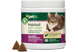 Petnc Natural Care Hairball Soft Chews for Cats (90 Count), Helps Reduce Cat Hairball Formation with Mineral Oil & Black Pepper Extract, Chicken & Cheese Flavor, For Felines of All Ages & Breeds
