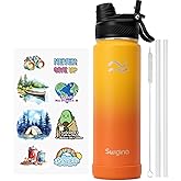 Swigina [2-IN-1 LID] Insulated Water Bottle with Silicone Boot (36hrs Cold/18hrs Hot) - DIY Stickers, Leakproof, BPA Free, 24 oz