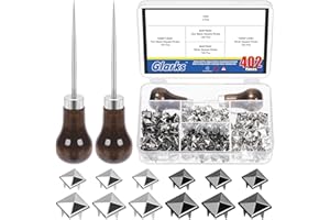 Glarks Lot de 402 rivets carrés de 10 mm et 8 mm - Noir et argenté - Rivets à quatre mâchoires carrées avec 2 alênes à pointe