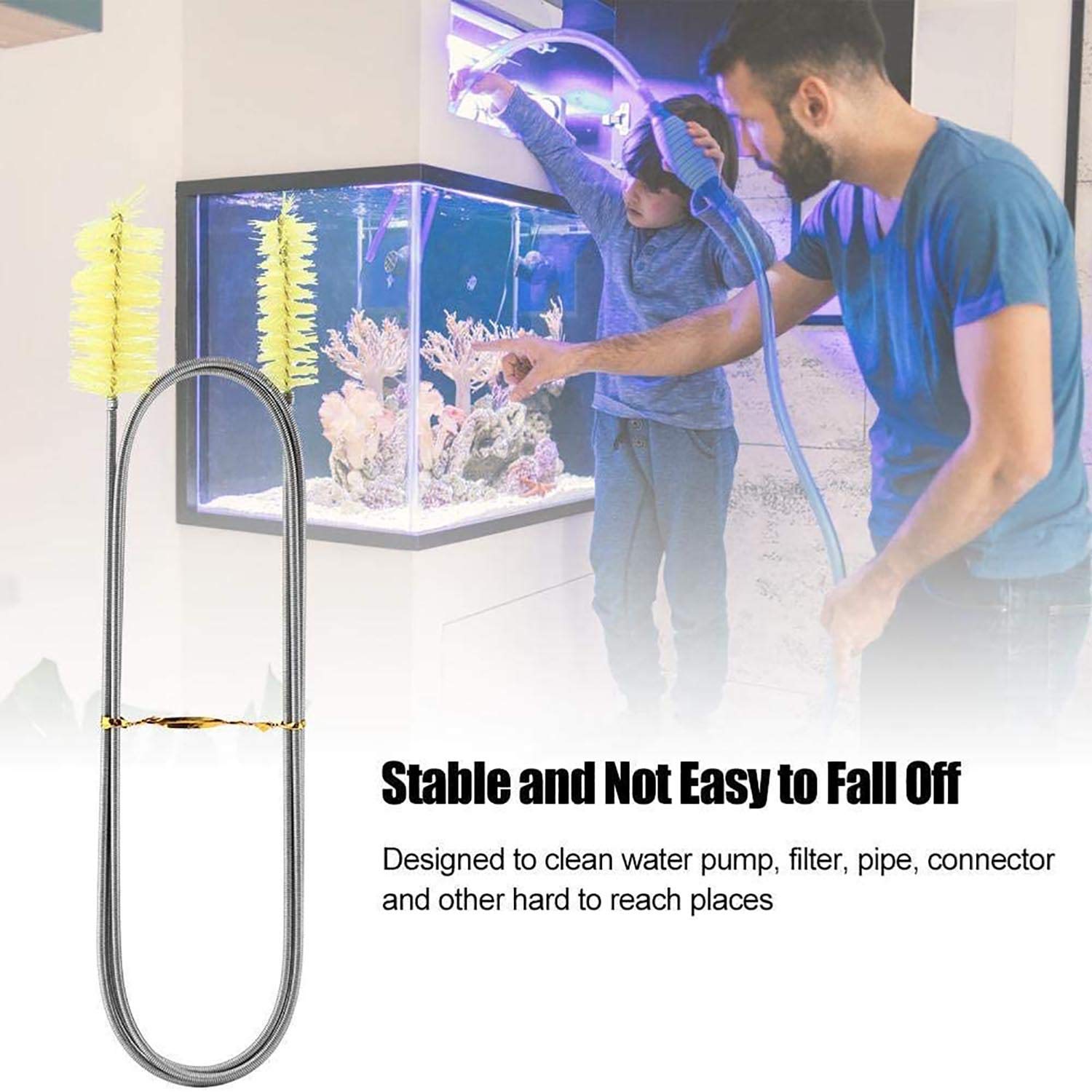 Flexible Drain Brush，Nylon Cleaner Double Ended Elastic Hose Pipe 67-inch and 2 PCS 8.2-inch Straw Cleaning Brush