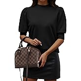 Neineiwu Womens Puff Short Sleeve Sweater Casual Lightweight Crewneck Shirt Elegant Ribbed Knit Business Top 2025