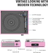 Cotsoco Vinyl Record Player 3 Speed Belt-Driven with Bluetooth Speakers Pale view 2