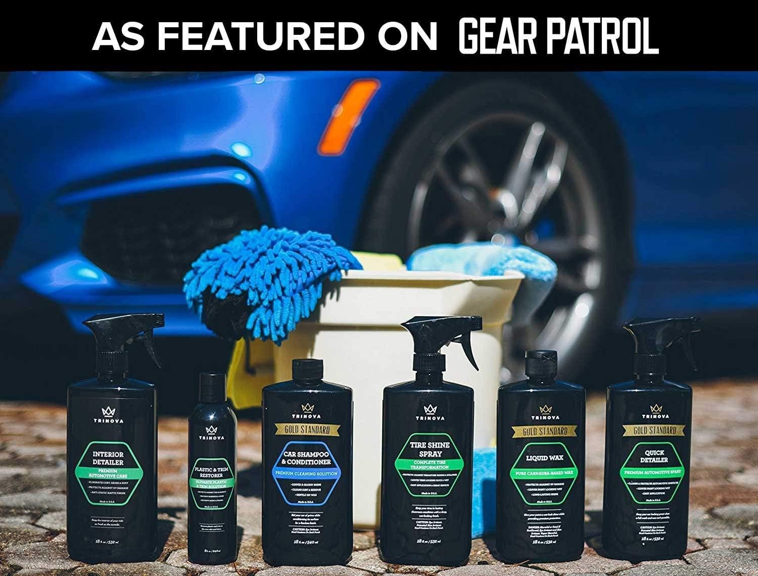 Car Wash Kit Complete Detailing Supplies for Cleaning. Soap, Wax, Tire Shine, Trim Restorer, Wash Mitt, Applicator, Microfiber Towel, Best Value to care for truck. TriNova.: Automotive