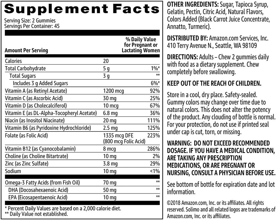  Brand - Solimo Prenatal Vitamins & DHA - Pregnancy Wellness - 90 Gummies (45-Day Supply): Health & Personal Care
