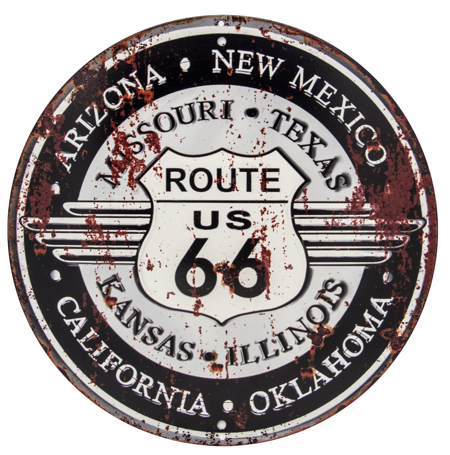 Route 66 Retro Tin Sign - US Vintage Decorative Sign, Wall Sign, Lounge and Bar Decoration, Round, Diameter 30 cm