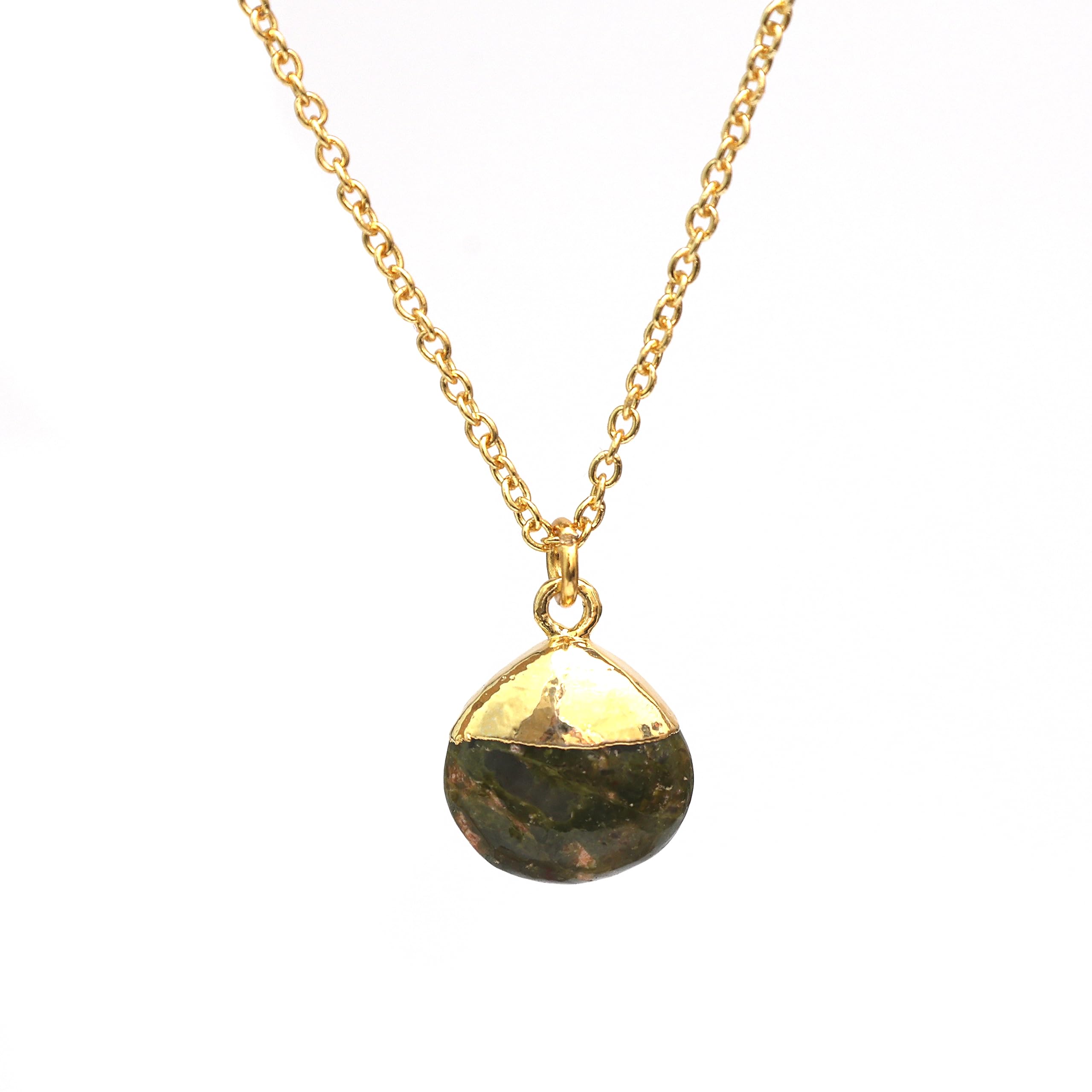 Gempires Natural Unakite Teardrop Pendant, Jewelry for Women, Healing Gifts, Crystal Necklace, 16+2 inch Adjustable 14k Yellow Gold Plated Chain