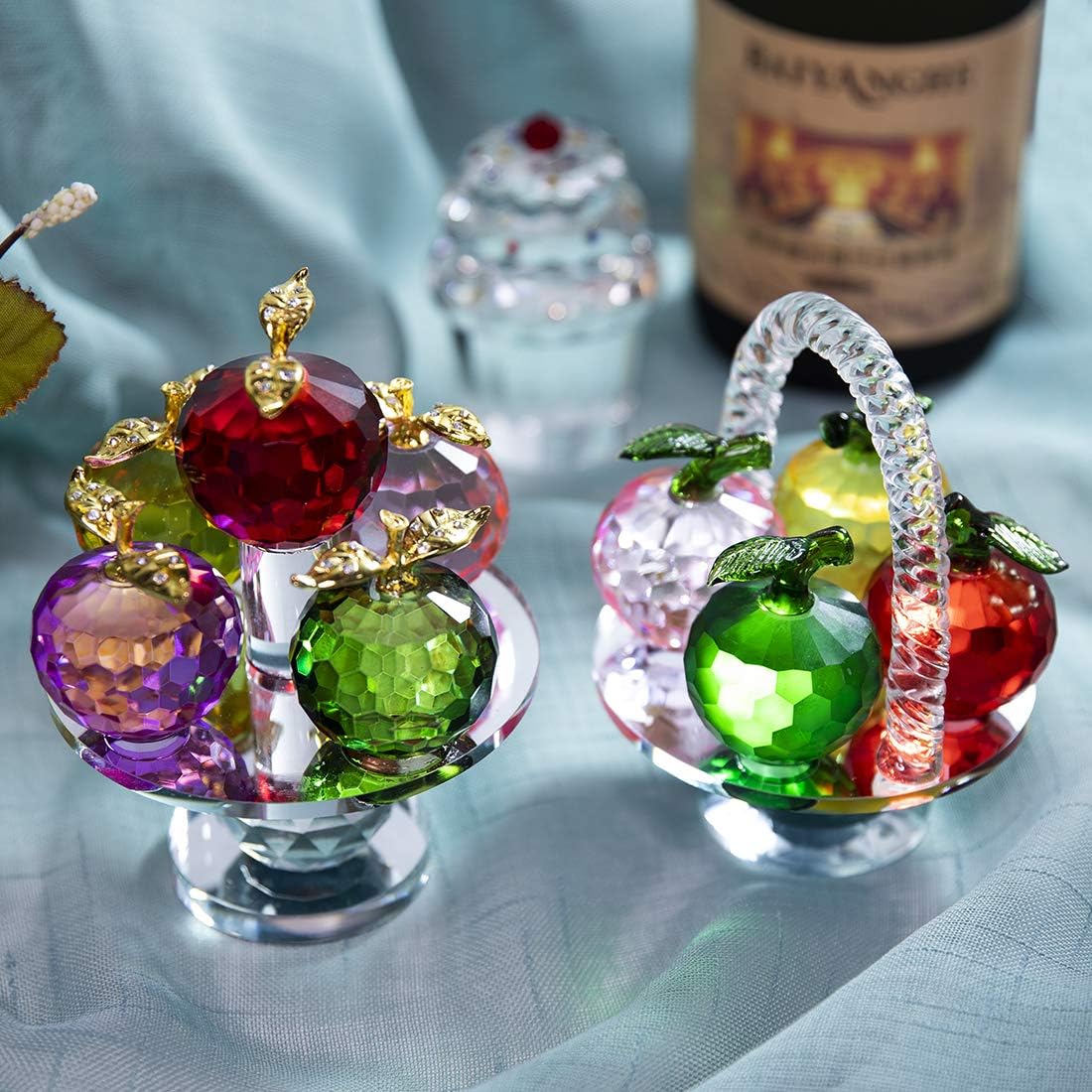 5.1inches Height, 5 Colors Crystal Faceted Apples Ornament, Glass Apple Figurines Collectibles with Rotatable Base for Home Table Decor: Kitchen & Dining