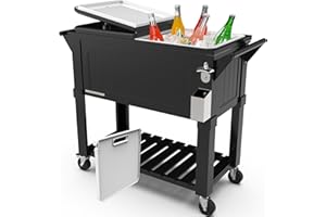 Permasteel Party Cooler with Divider, Spacious 80-Qt Capacity, Chills 36hrs, Serving Tray, Rolling Ice Chest for Indoor and Outdoor Entertainment, Matte Black