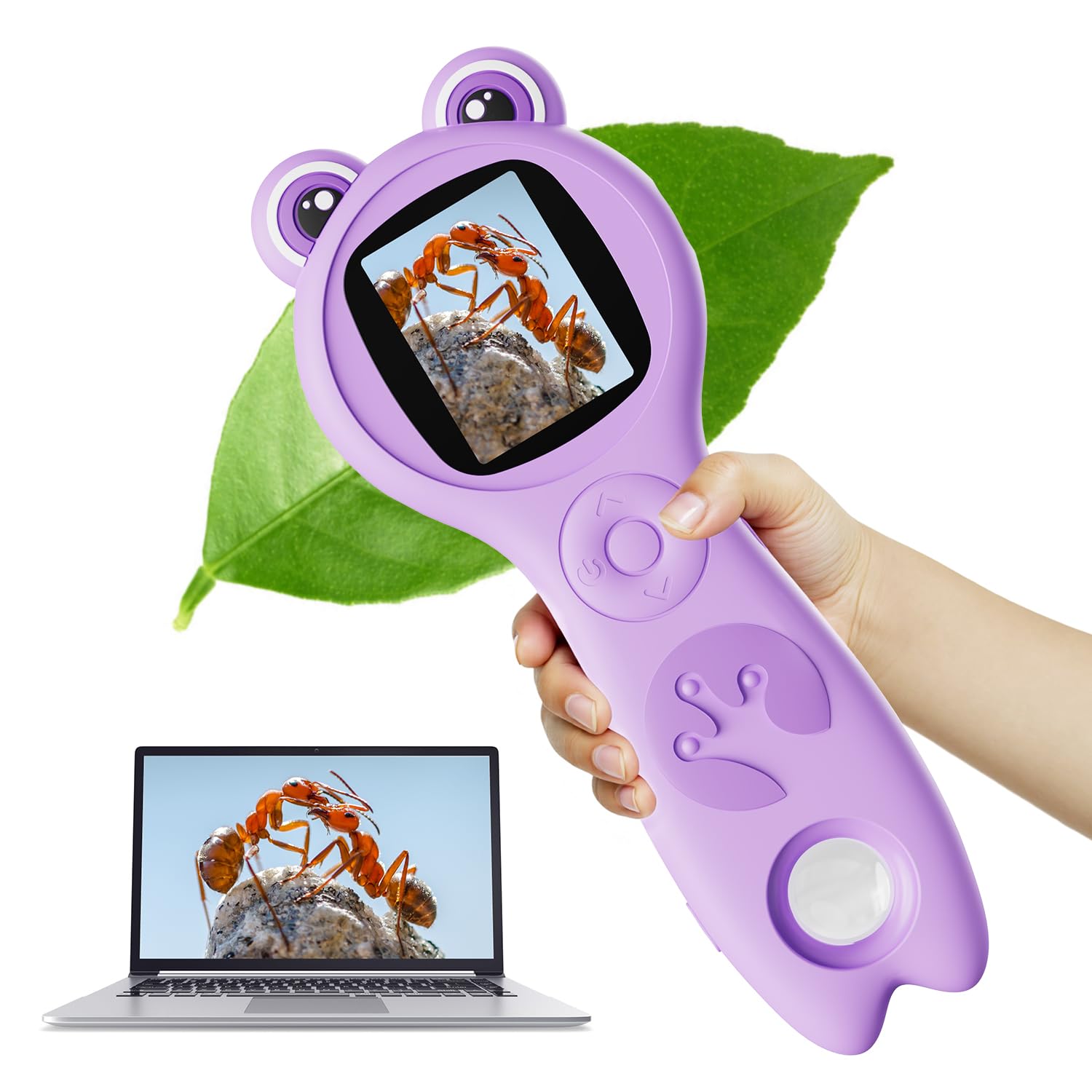 Vorth Microscope for Kids, Portable Digital Microscope with 500X Magnifying Glass, Handheld Camera Mini Pocket Magnification, Educational Christmas Birthday Gifts for Ages 4 5 6 7 8 9 10 11 12, Purple