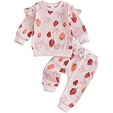 Emmababy Strawberry Outfit Toddler Girl Winter Baby Clothes Strawberry Sweater Crewneck Sweatshirt and Pants Set Fall Outfits