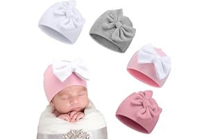 Cuffbow 4 Pcs Preemie Hats Bow Cap Warm Premature Baby Cotton Beanie for Newborn 3-7 Lbs