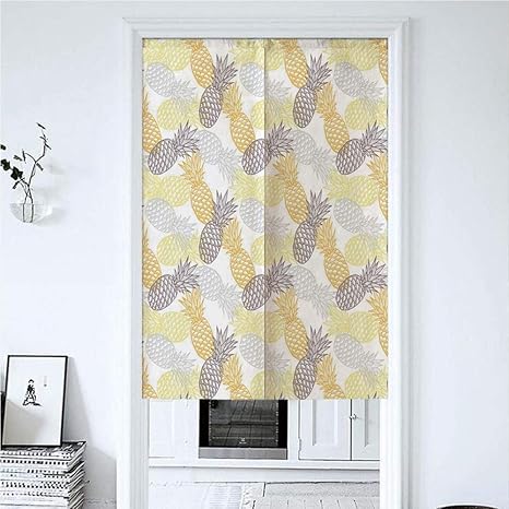 Amazon のれん クリスマス柄 85x180cm 柔らかいトーンのエキゾチックなパイナップルフィギュアトロピカルダイエット食品芸術的なイラスト 目隠し和風 暖簾 和風 おしゃれ 北欧 ロング 遮光 玄関 キッチン リビング 飲食店 出入り口 ひものれんカーテン のれん ベルメゾン