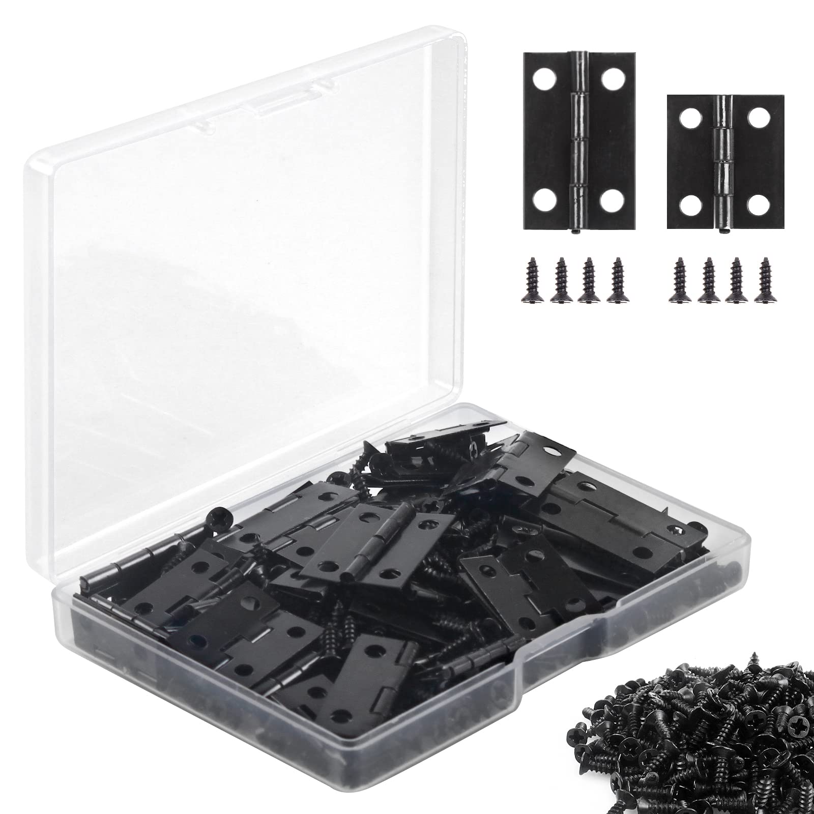 CVIUYO 60 Pack Black Small Hinges Mini for Jewelry Box, Wooden Box, Bird House, DIY Crafts - Includes 260 x 7mm Screws & Storage Box