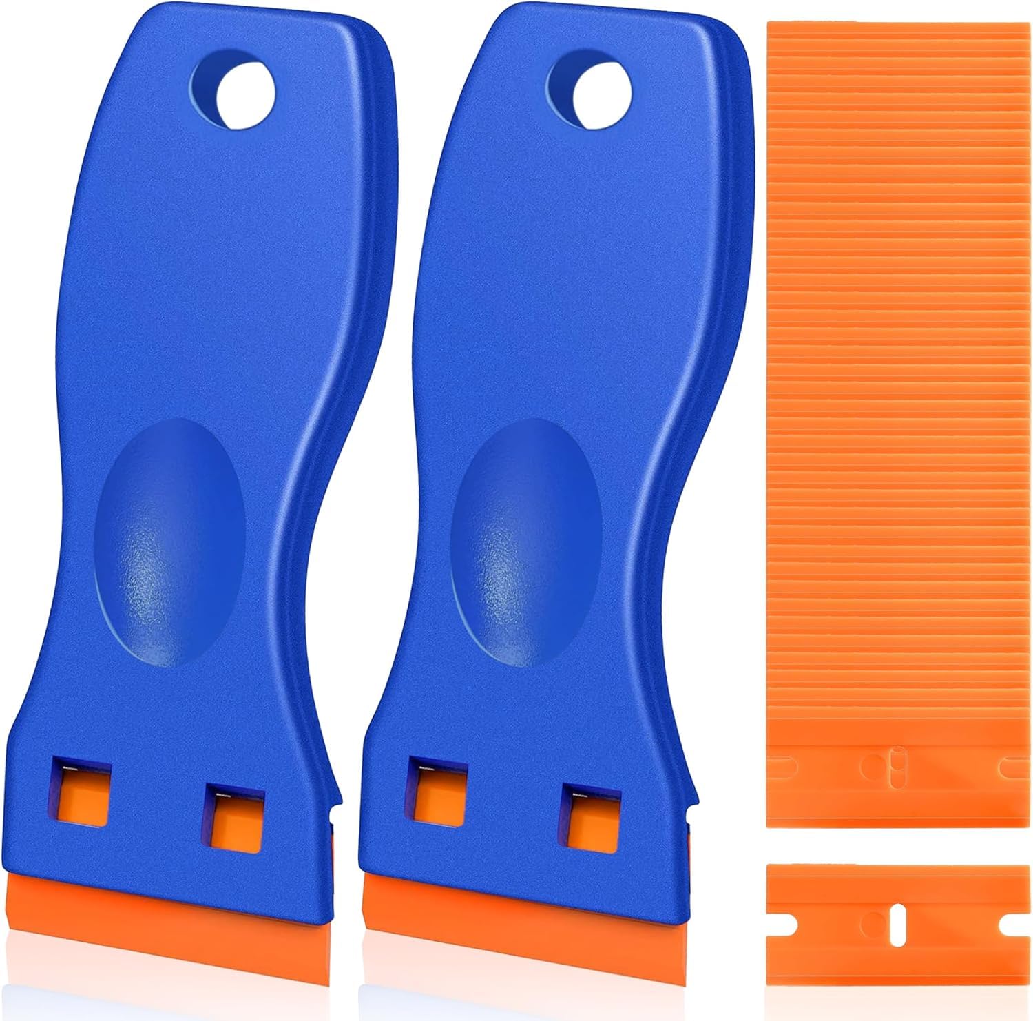 2PCS Plastic Scraper with 100 Plastic Blades, Multipurpose Plastic Scraper Non-Scratch Scraper Tool Kits for Cleaning Labels and Decals