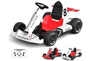 GLAF Electric Go Kart for Kids 12V Battery Powered Pedal Go Kart for Toddler 3+ Years Adult Ride on Car Drift Kart Outdoor Race Toy for Boys Girls with Remote Control LED Lights USB Bluetooth (White)