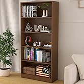 LZ-DONGMAN 5 Shelf Wood Bookcase Freestanding Bookshelf for Home Office Library Small Narrow Space(11.8" D x 31.5" W x 67.9" H,Brown,5-Layers)