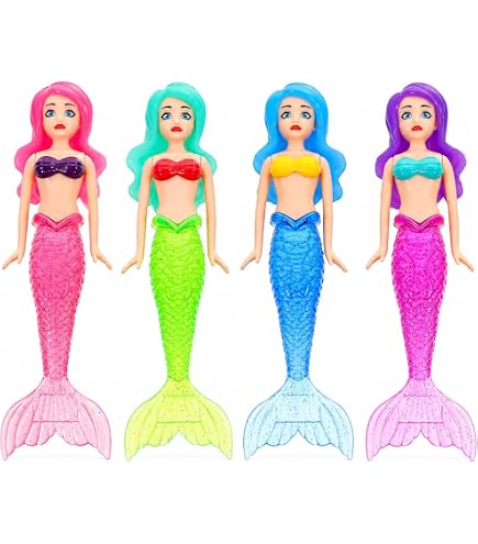 Tinoaly Lot de 10 jouets aquatiques en forme de sirène en plastique coloré pour piscine, baignoire, décoration de gâteau d'anniversaire