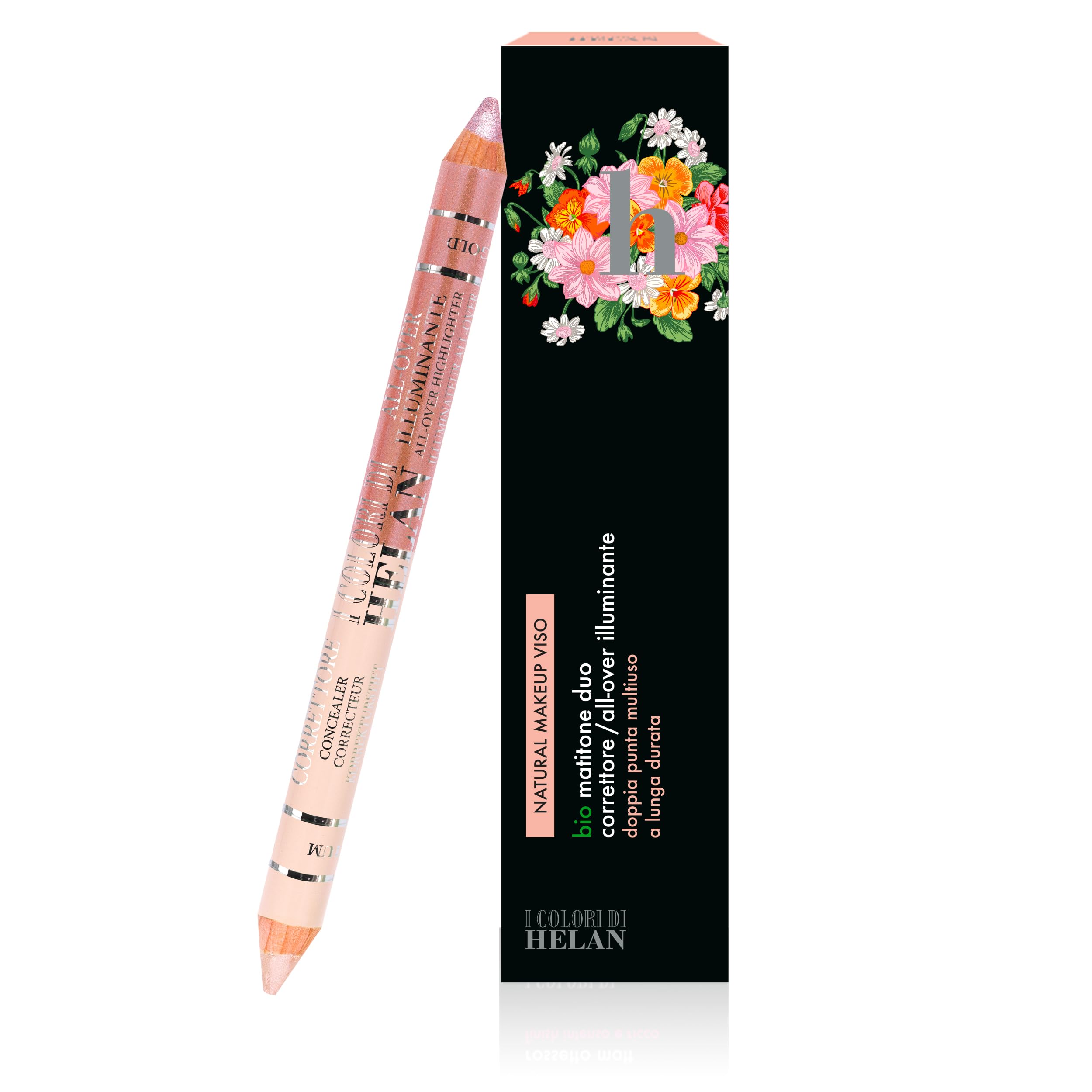 Helan I Colori di Helan - Bio Pencil 2in1 Pink Gold, Corrector Imperfections + Natural Make Up Face Illuminator, Nourishing Soft Double-Edge Pencil with Vitamin E, Long Lasting Make Up Makeup