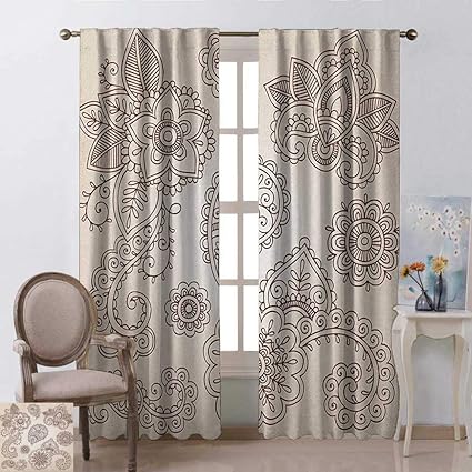 Youpinnong Henna Tratamientos De Ventana Cortinas Cenefa Flores Y Cachemira Patron De Tatuaje Islam Cultura Inspiracion Monocromatica Cortinas Ventana De Cocina Color Blanco Y Negro Amazon Es Hogar