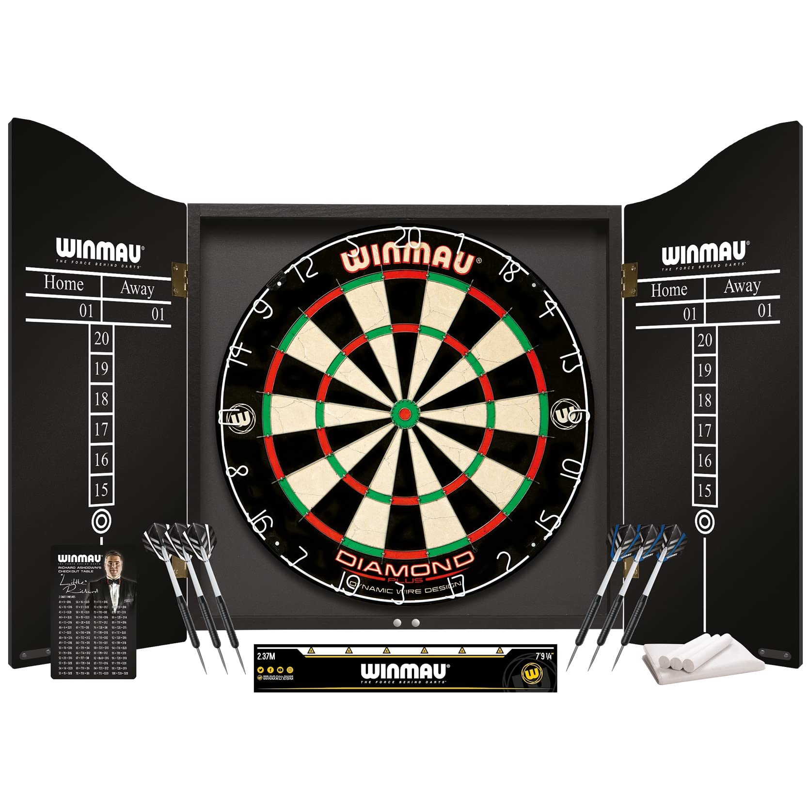WINMAU Professional Dart Set includes Diamond Plus Dartboard - Black Cabinet - 2 Sets of Darts - Official Oche Line, 49.2 x 47 x 4.6 cm