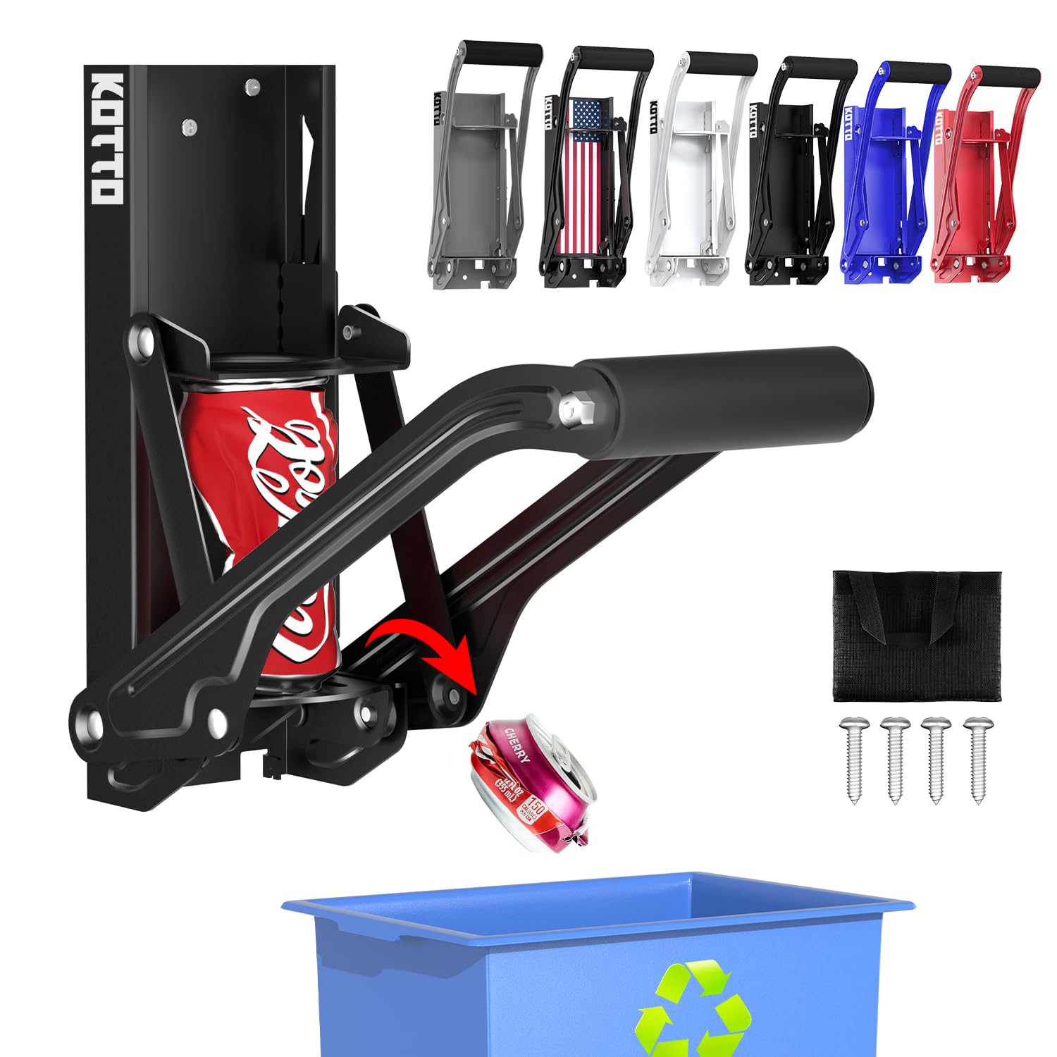 Photo 1 of Kotto Can Crusher - Wall Mounted Can Crushers for Recycling - with Auto-Drop System -Built-in Bottle Opener-Crushes 8-16oz Cans-Includes Kitchen Storage Bag-Heavy Duty Can Crusher for Home Use-Black