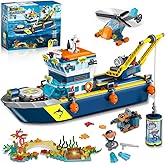 HiWEEGO City Floatable Boat Building Set with LED Light - Ocean Arctic Explorer Ship Building Block Kit with Helicopter, Sub Exploration Toy Adventure Set Birthday Gift for Kids Boys Girls 6 7 8 9 10+