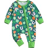 CREAIRY Newborn Baby Boy Girl St Patricks Day Outfit Clover Romper Jumpsuit Long Sleeve Overalls Fall Clothes